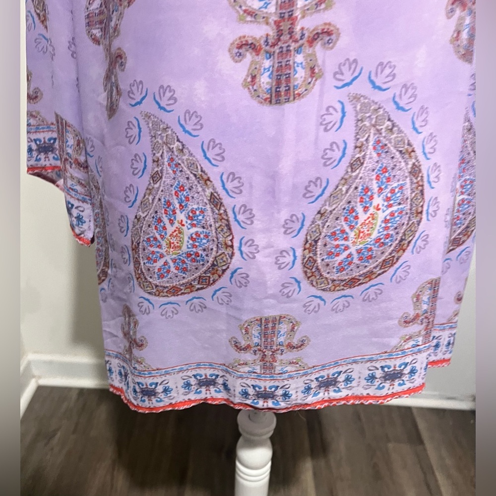 Violet & Claire 2X Top Tunic Purple Paisley Split Round Neck 3/4 Sleeve Bohemian - Picture 7 of 14